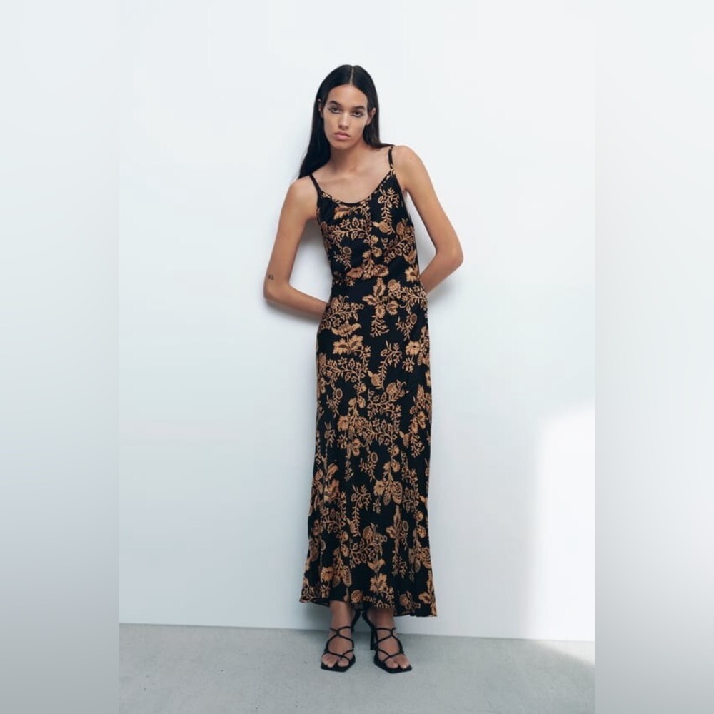 Zara Black and Gold Floral Maxi Dress
